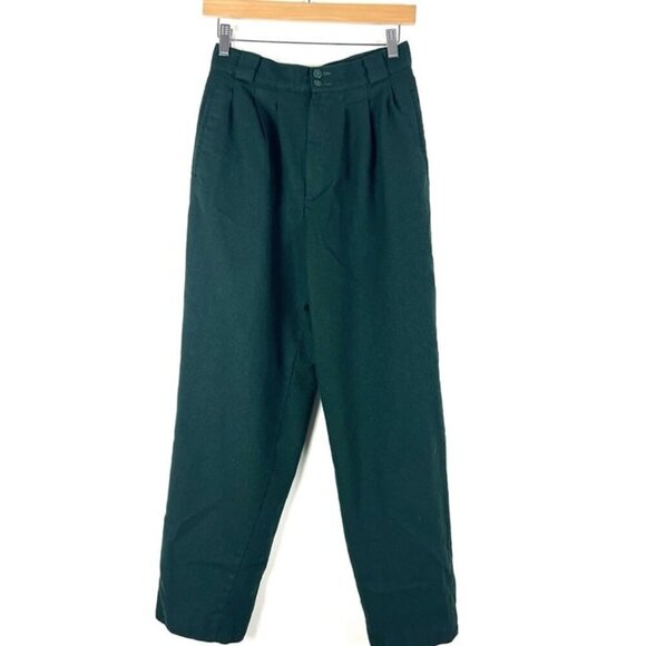 Giorgio Sant’Angelo Vintage Green 100% Merino Wool Pants Sz 4 / 6 Pleats Retro - Picture 1 of 10